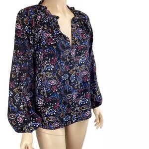 MARIE OLIVER 100% SILK LENNON BLOUSE MYSTIC ART MEDIUM BLACK